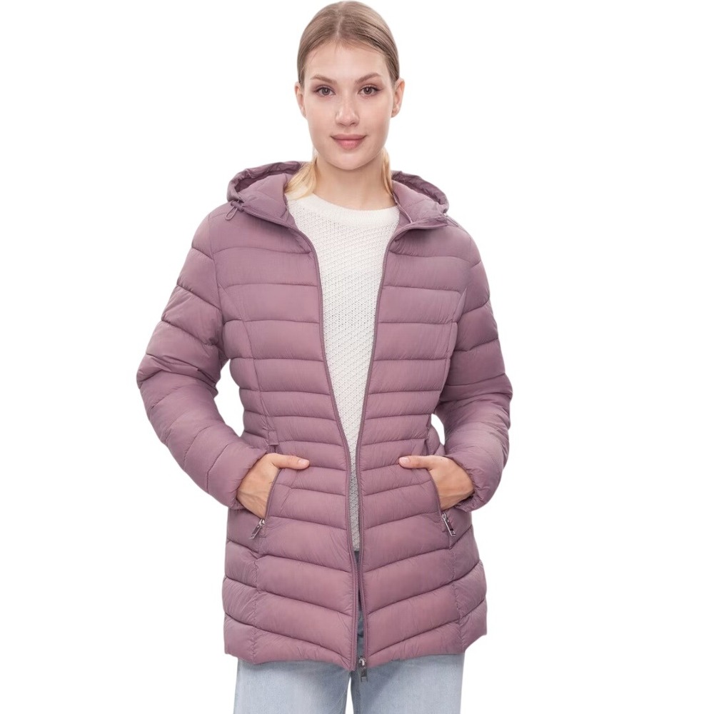Rokka&Rolla Women's Mauve Quilted Hooded Packable Puffer Jacket Size Medium